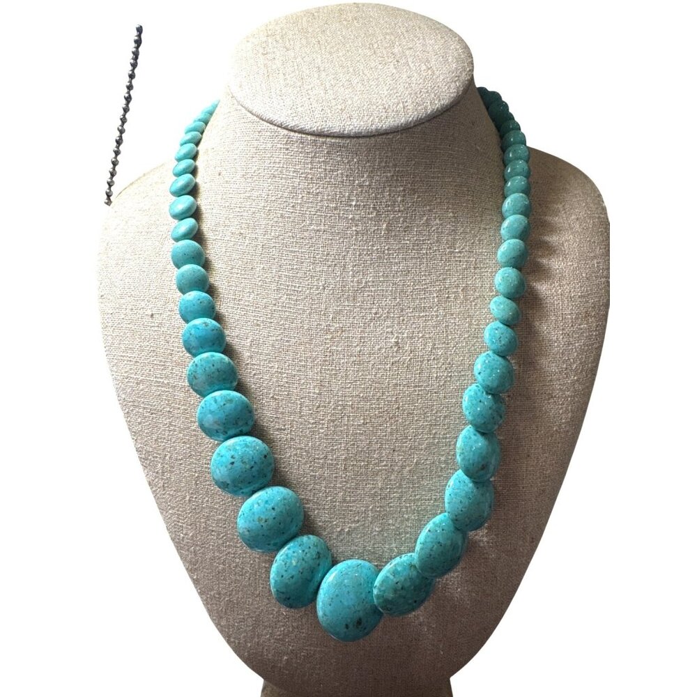 Jay King DTR 925 Necklace Jasper Graduated Disc Bead Turquoise Tone
